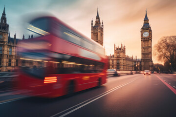London Rush Hour: Red Bus and Big Ben