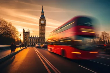 Foto op Aluminium Timeless London: Motion Blur of Red Bus and Big Ben © Andrii 