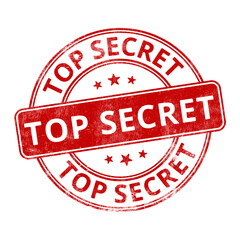 ‘Top Secret’ circular red rubber stamp seal with distressed texture isolated on transparent background