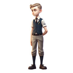 3D Render of Little Boy with suspenders and bowler hat