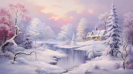 Foto op Canvas A winter scene, cabin in the woods © GS Edwards Studio