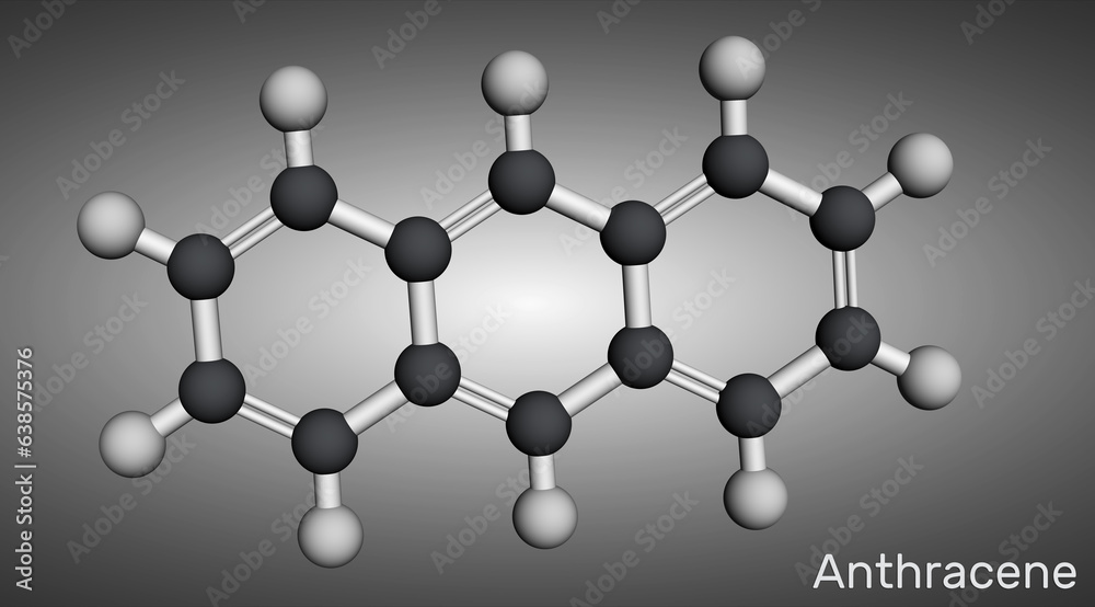 Sticker anthracene molecule. it is polycyclic aromatic hydrocarbon pah. molecular model. 3d rendering.