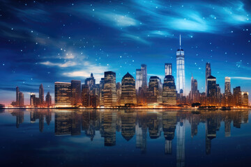 Fototapeta premium Glistening NYC Skyline from the Ocean