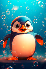 A cartoon penguin with bubbles. Generative AI 