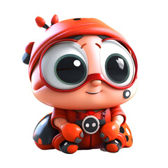 3D illustration of a cartoon character with a red ladybug costume