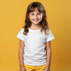Beautiful little girl in a white blank t-shirt