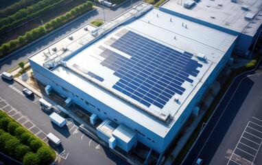 Solar panels on the roof of the factory building