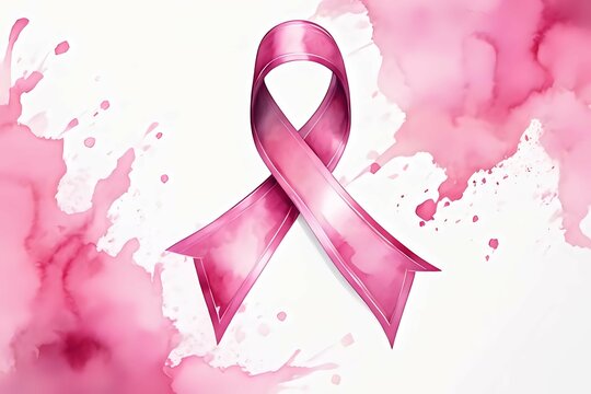 Breast cancer watercolor ribbon on white background ai generative image