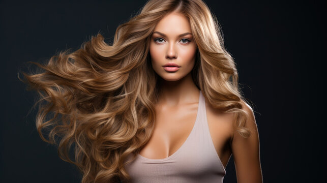 Attractive beautiful model with long hair extension. Generative AI
