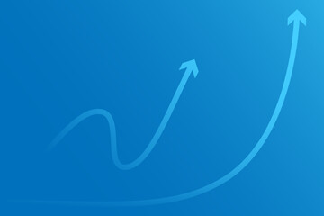 2 curved arrows indicating success. Financial growth, investment, income growth graph, sales concept, profit increase, financial report graph. Banner, vector, flat style