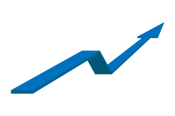 Volumetric blue arrow goes up. Financial growth, investment, income growth graph, sales concept, profit increase, financial report graph. Vector symbol.