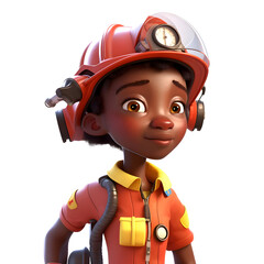 3D Render of an African-American Firefighter with a helmet