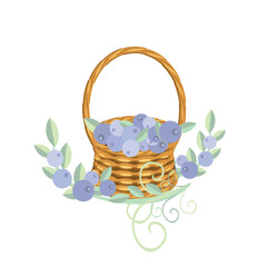 Blueberries in a vines basket flat design illustration