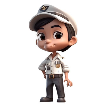 3D Render of Little Boy with police cap and uniform on white background