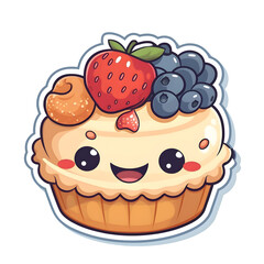 Cute cupcake with berries. Vector illustration in cartoon style.