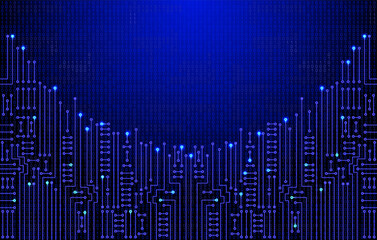 Electronic circuit on binary code background. High tech concept. Digital banner.