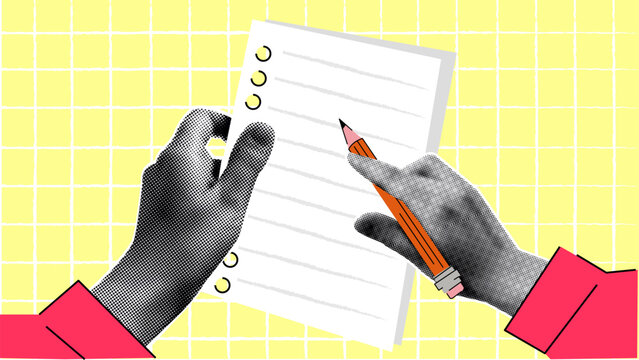 Halftone y2k Hand With Pencil Write A Note.