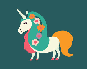 Vector isolated illustration of a unicorn. Drawing of an animal for children.