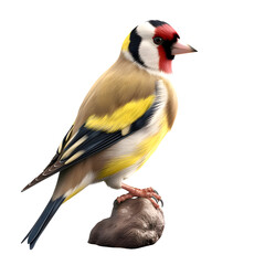 Goldfinch bird sitting on the nest. 3D illustration.