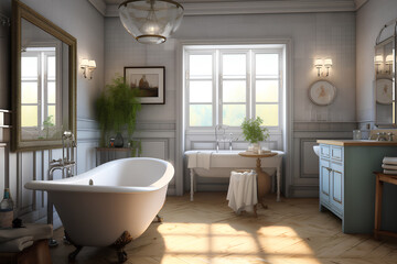 Fototapeta na wymiar Interior of bathroom in luxury house.