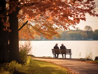 Elderly Couple sitting on Park Bench (Generative AI)