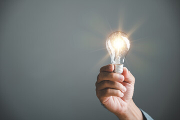 Inspirational image of a person holding a light bulb, embodying the concept of creative thinking, innovation, and solution-oriented approaches. This idea empowers business success.