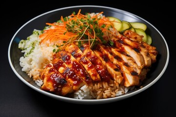 Sushi Lian rice with grilled chicken breast with kimchi and pickles