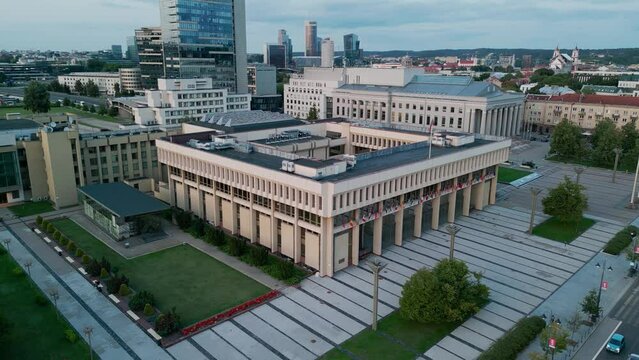 Aerial camera view. Seimas of the Lithuanian Parliament in Vilnius