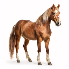 Handsome brown horse isolated on white background.