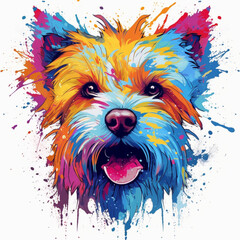 colorful rainbow realistic yorkshire terrier dog, t-shirt design. Illustration, AI generation.