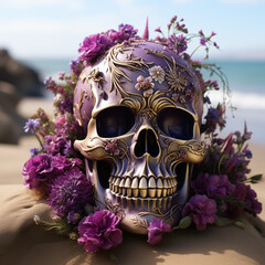 skull and flowers, Generative AI
