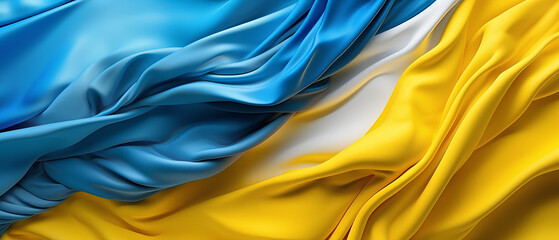 The flag of Ukraine is yellow - blue in silk flowing fabric.