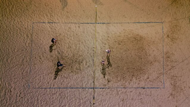 Aerial view of beach volley ball field at night