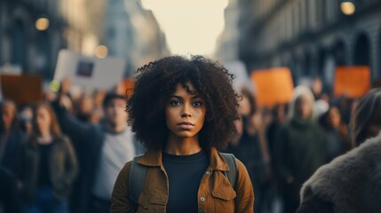 An African-American protester against gender discrimination.