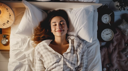 Une femme qui est contente de bien dormir la nuit.  - obrazy, fototapety, plakaty