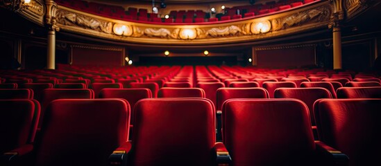 theater seating empty rows of red seats Generative AI