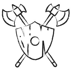 Hand drawn Axe and Shield  icon