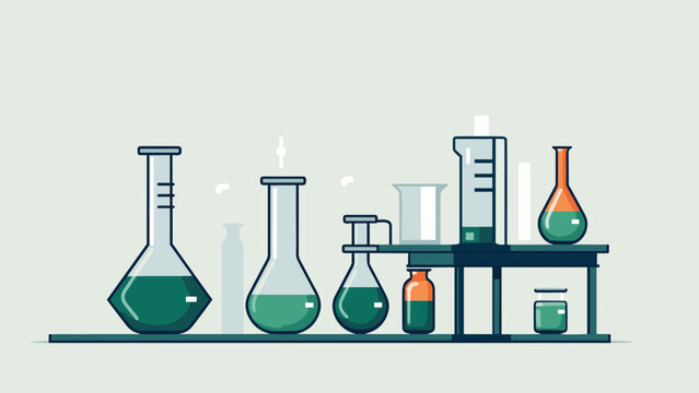 2D Scientific Laboratory Show Equipment With Test Tube And Flask Accents In Flat Graphic Style 