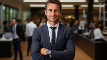 Fototapeta premium Portrait of a business american man in light cream.
