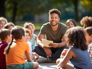 Coach Giving Team Talk To Elementary School Basketball Team
