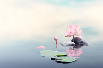 arri√®re-plan zen avec eau, fleur de lotus, n√©nuphars - obrazy, fototapety, plakaty