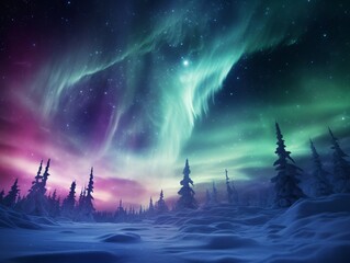 Midnight Northern Lights Show (Generative AI)