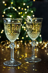 Pair glass of champagne. New year celebration or Christmas concept theme