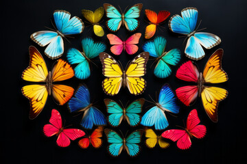 Collection of multicolored butterflies.generative aI