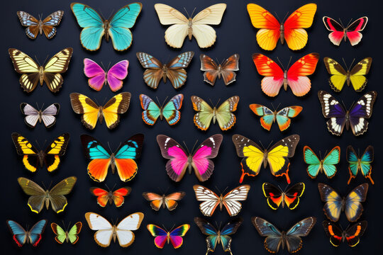 Collection of multicolored butterflies.generative aI