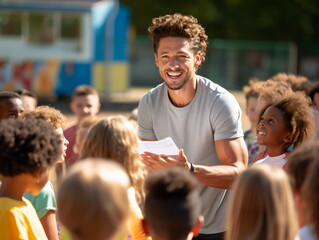 Coach Giving Team Talk To Elementary School Basketball Team
