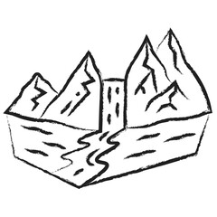 Fototapeta premium Hand drawn Mountain waterfall icon
