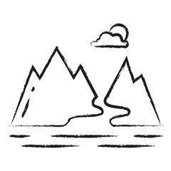 Hand drawn river mountains icon