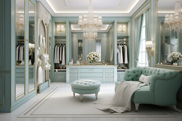 Luxury and clean dressing room in european style. Generative AI
