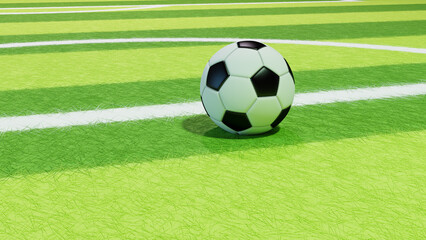 The ball on the football field close-up. 3D visualization.